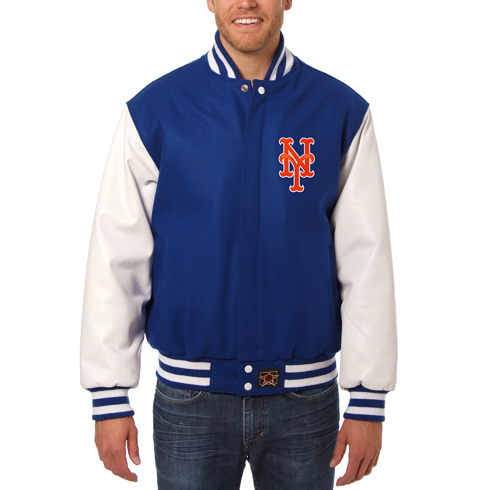 Men's JH Design Royal/White New York Mets Big & Tall Wool Leather Jacket