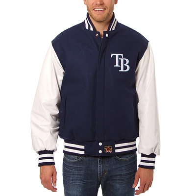 Men's JH Design Navy/White Tampa Bay Rays Big & Tall Wool Leather Jacket
