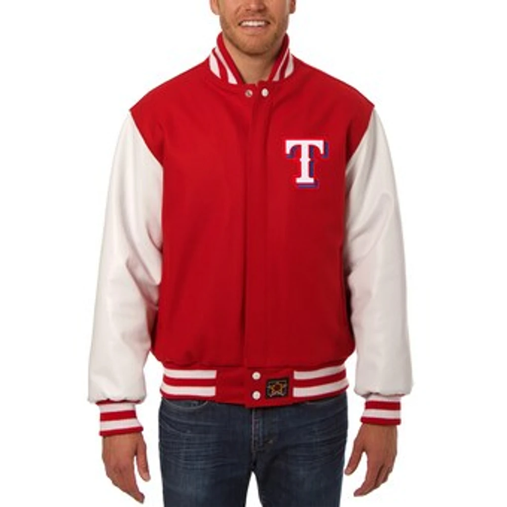Men's JH Design Red/White Texas Rangers Big & Tall Wool Leather Jacket