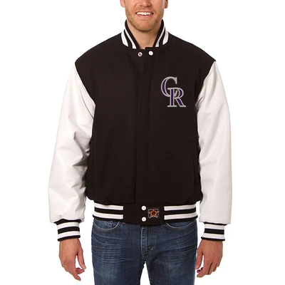 Men's JH Design Black/White Colorado Rockies Big & Tall Wool Leather Jacket