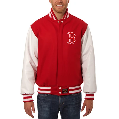 Men's JH Design Red/White Boston Red Sox Big & Tall Wool Leather Jacket
