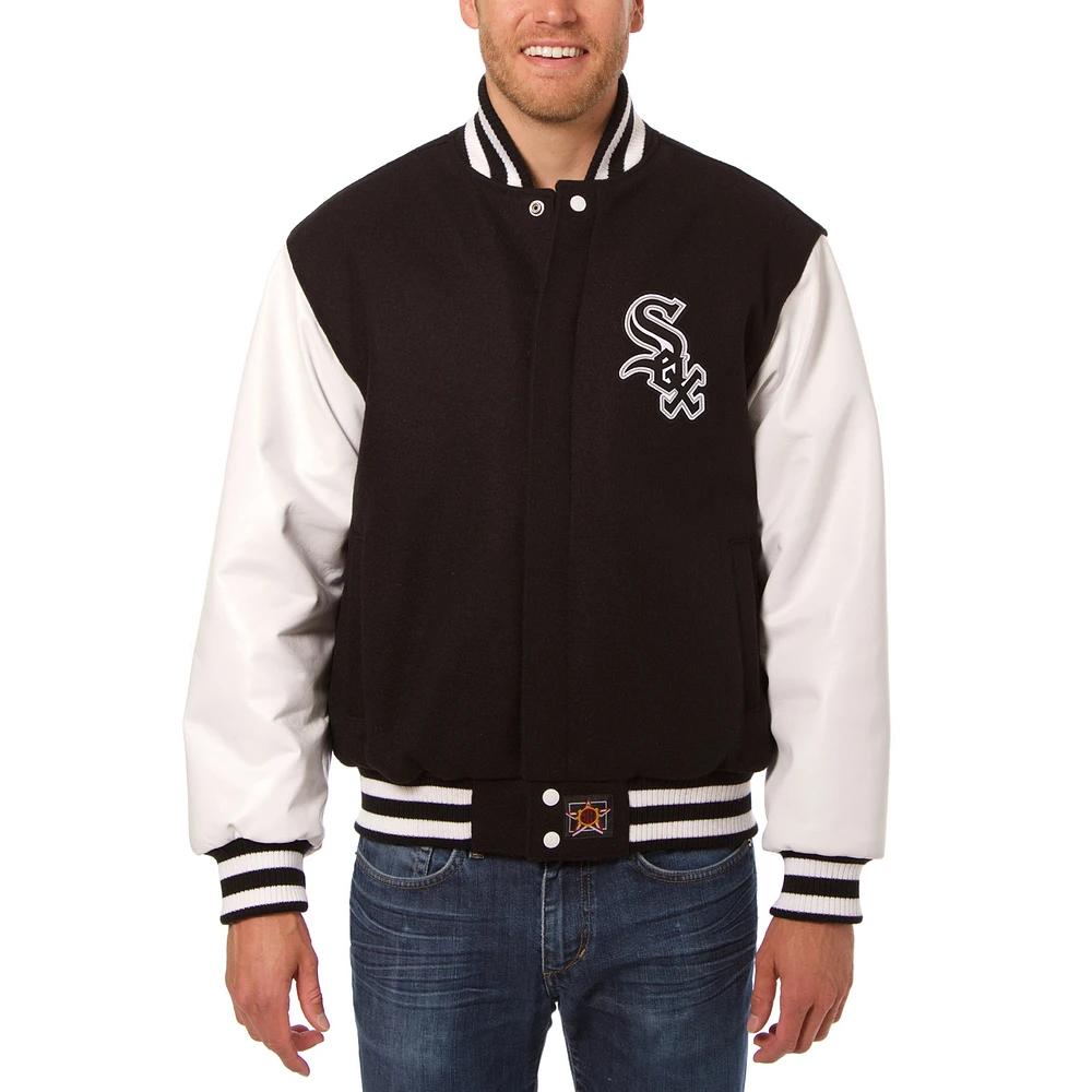 Men's JH Design Black/White Chicago White Sox Big & Tall Wool Leather Jacket
