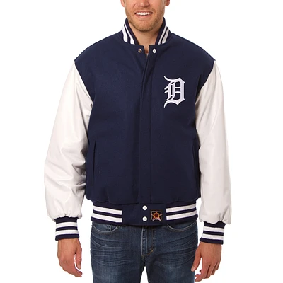 Men's JH Design Navy/White Detroit Tigers Big & Tall Wool Leather Jacket