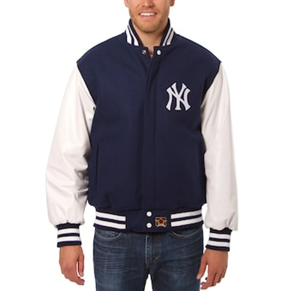 Men's JH Design Navy/White New York Yankees Big & Tall Wool Leather Jacket