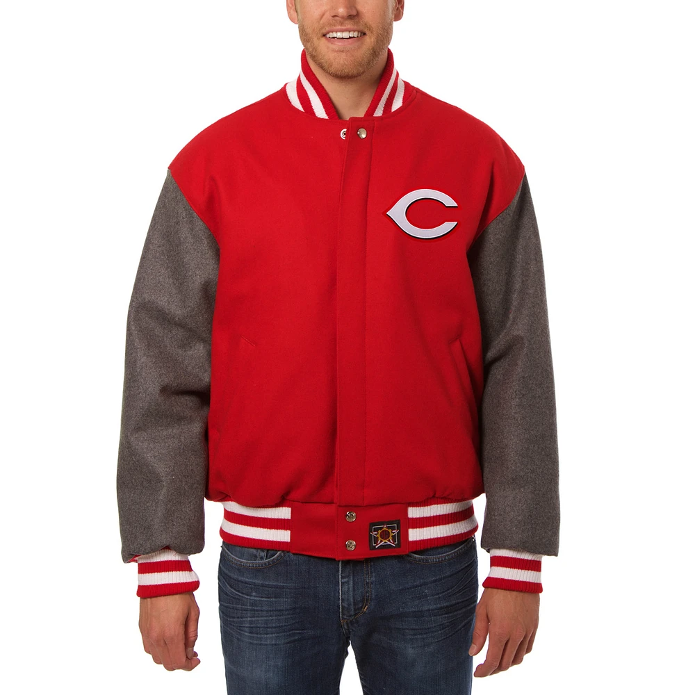 Men's JH Design Red/Gray Cincinnati Reds Big & Tall All-Wool Jacket with Embroidered Logos