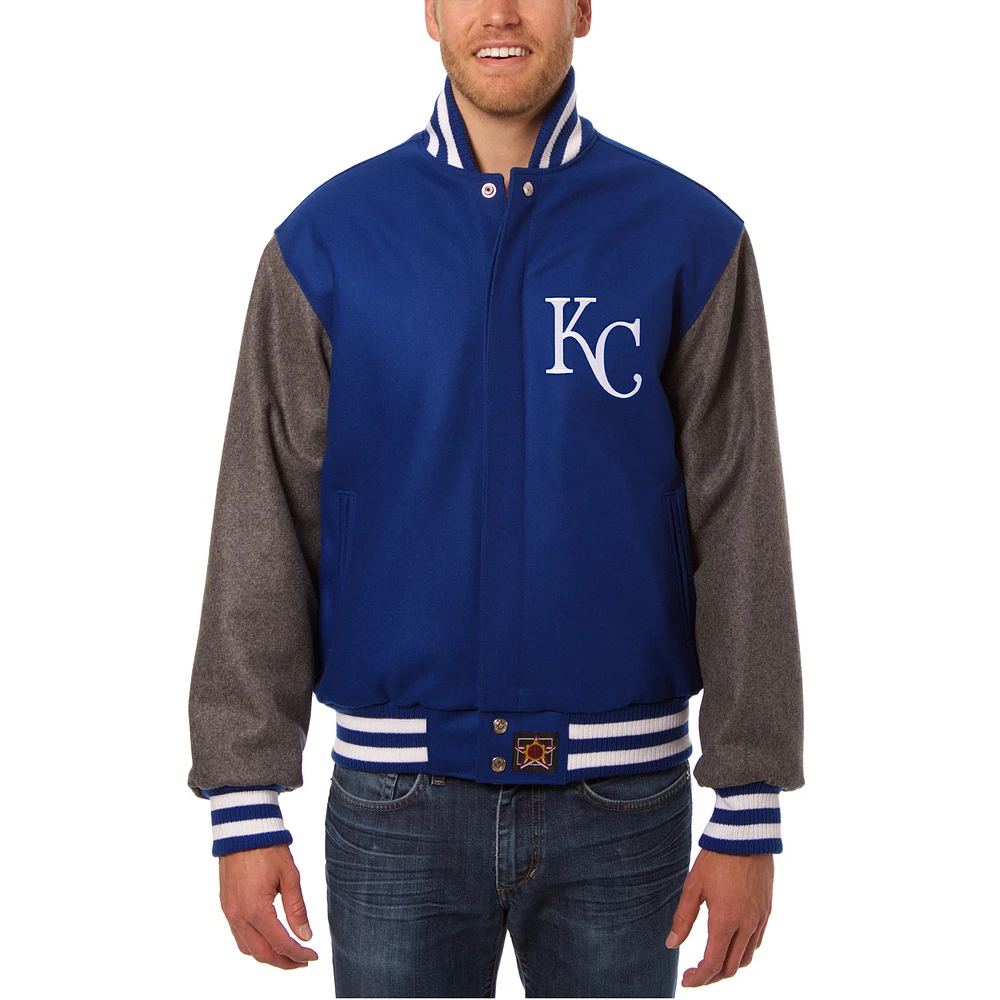 Men's JH Design Royal/Gray Kansas City Royals Big & Tall All-Wool Jacket with Embroidered Logos