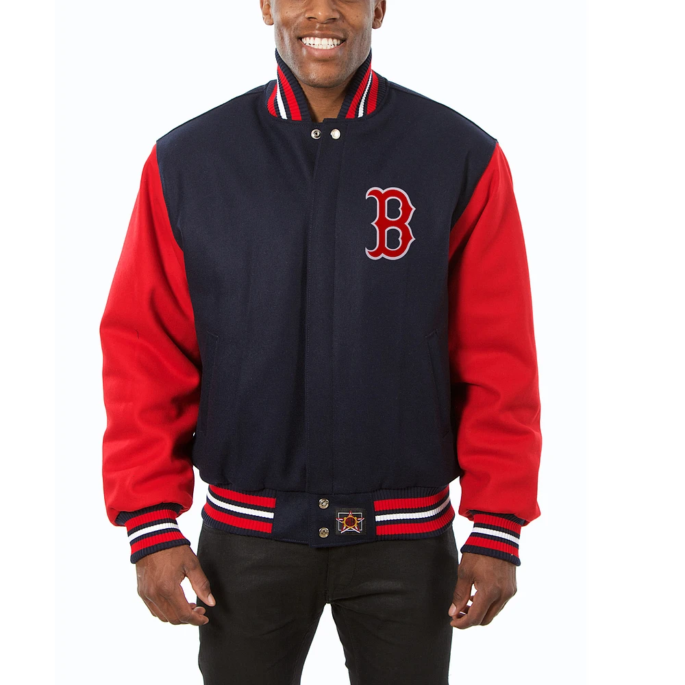 Men's JH Design Navy/Red Boston Red Sox Big & Tall All-Wool Jacket with Embroidered Logos