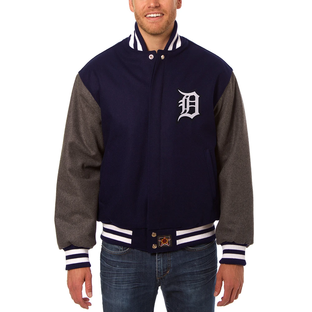Men's JH Design Navy/Gray Detroit Tigers Big & Tall All-Wool Jacket with Embroidered Logos