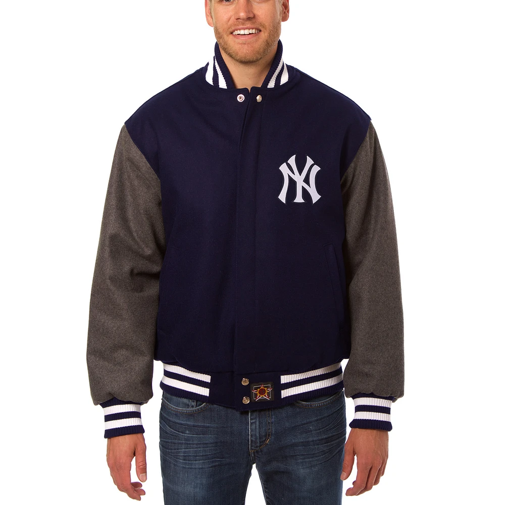Men's JH Design Navy/Gray New York Yankees Big & Tall All-Wool Jacket with Embroidered Logos