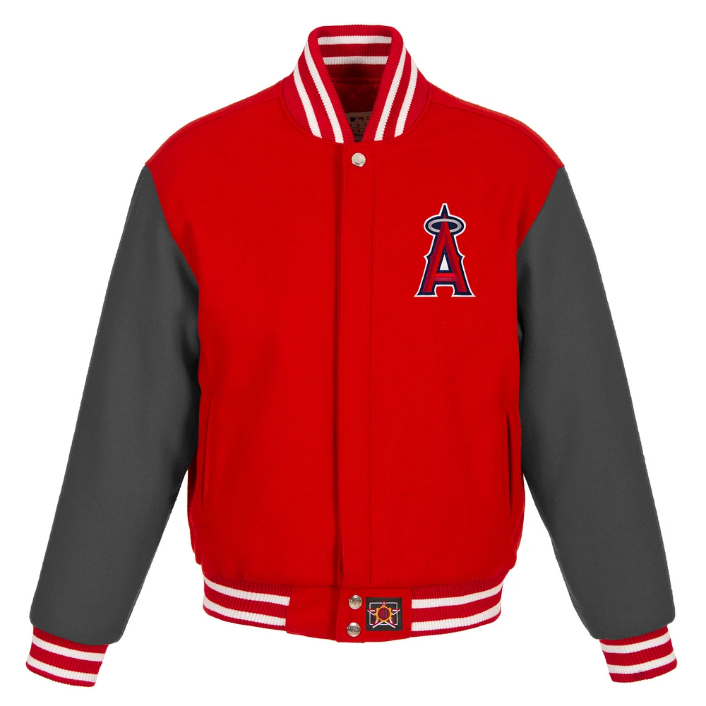 Men's JH Design Red/Gray Los Angeles Angels Big & Tall All-Wool Jacket with Embroidered Front Logo