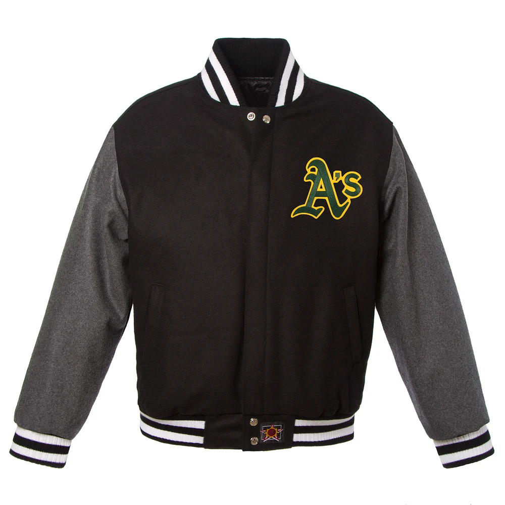 Men's JH Design Black/Gray Athletics Big & Tall All-Wool Jacket with Embroidered Front Logo