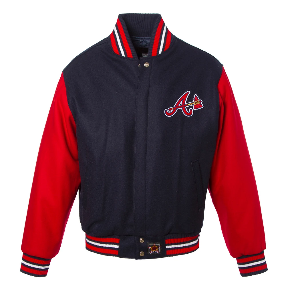 Men's JH Design Navy/Red Atlanta Braves Big & Tall All-Wool Jacket with Embroidered Front Logo