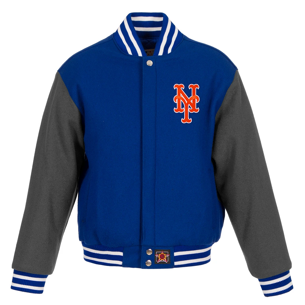 Men's JH Design Royal/Gray New York Mets Big & Tall All-Wool Jacket with Embroidered Front Logo