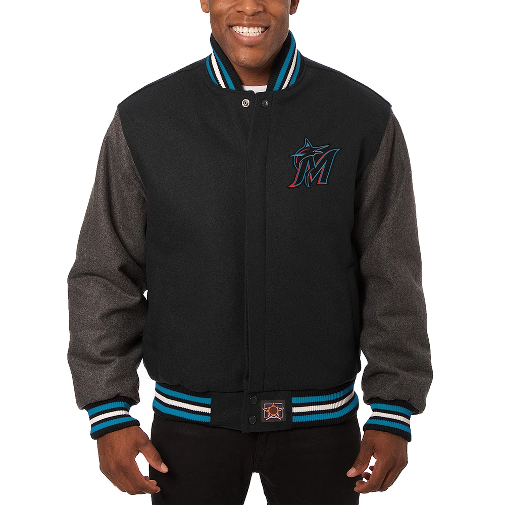 Men's JH Design Black/Gray Miami Marlins Big & Tall All-Wool Jacket with Embroidered Front Logo