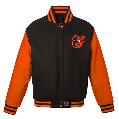 Men's JH Design Black/Orange Baltimore Orioles Big & Tall All-Wool Jacket with Embroidered Front Logo