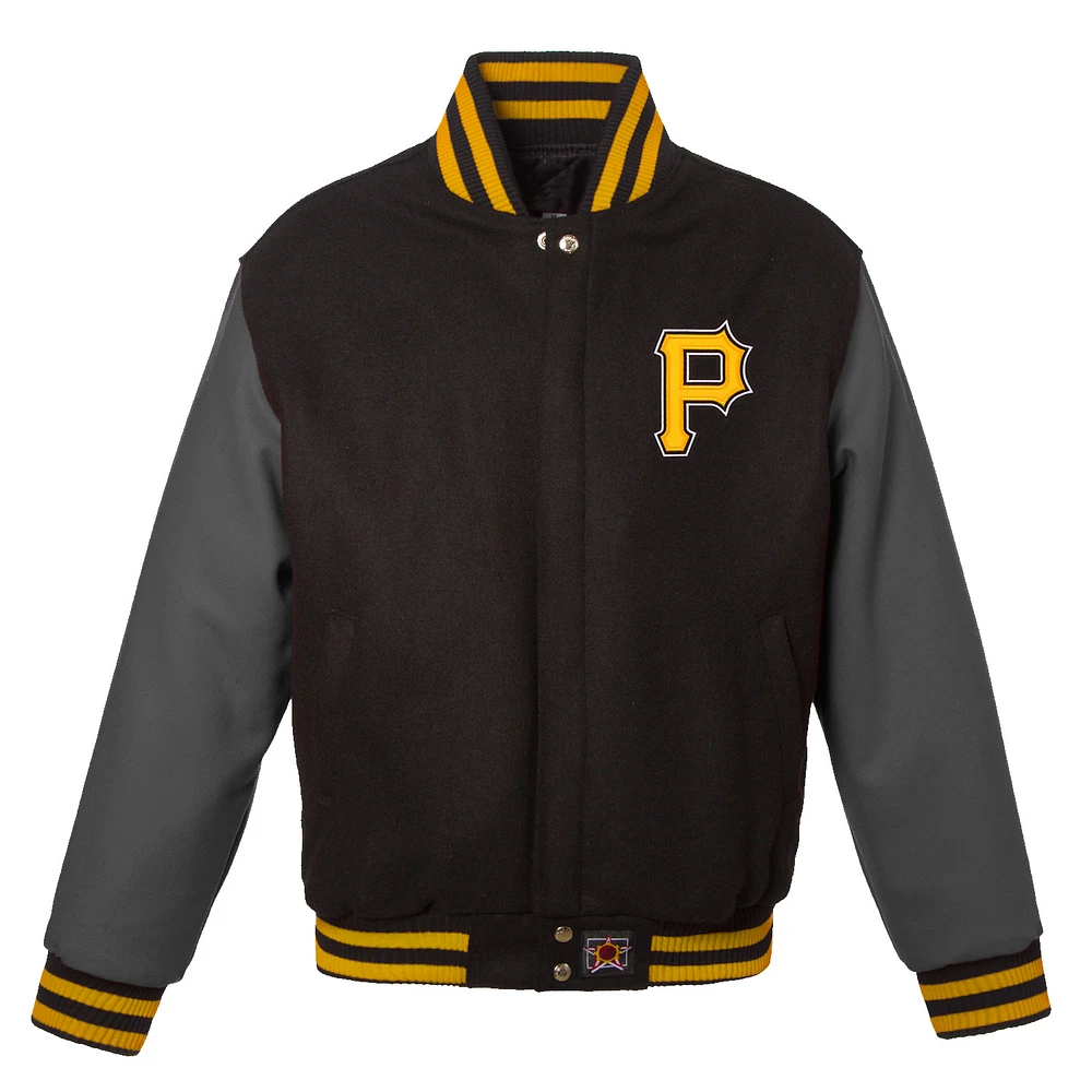 Men's JH Design Black/Gray Pittsburgh Pirates Big & Tall All-Wool Jacket with Embroidered Front Logo