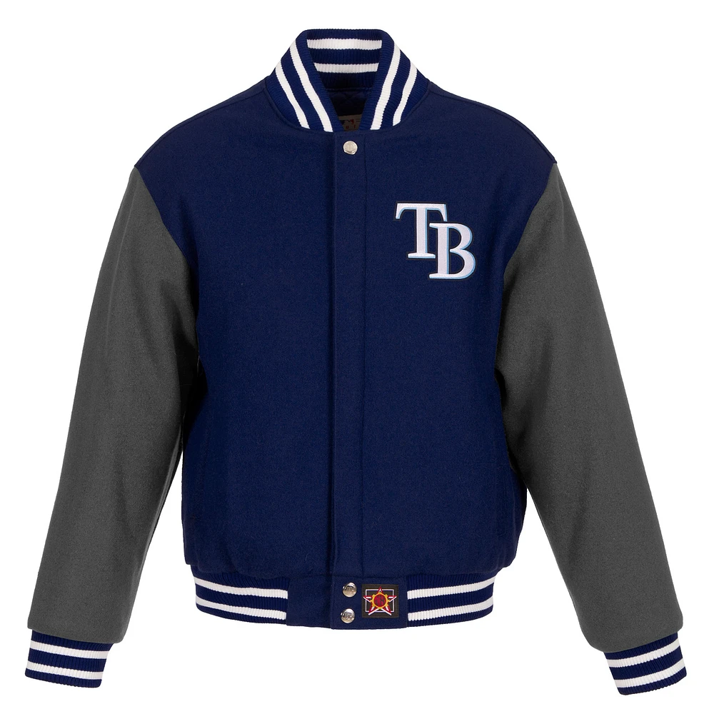 Men's JH Design Navy/Gray Tampa Bay Rays Big & Tall All-Wool Jacket with Embroidered Front Logo