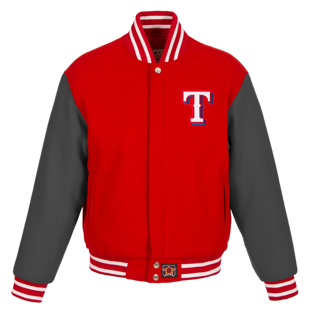 Men's JH Design Red/Gray Texas Rangers Big & Tall All-Wool Jacket with Embroidered Front Logo