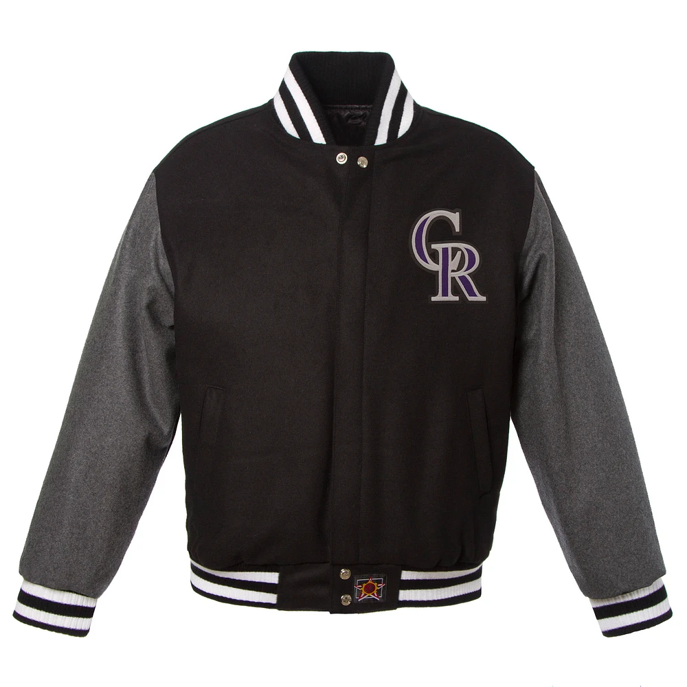Men's JH Design Black/Gray Colorado Rockies Big & Tall All-Wool Jacket with Embroidered Front Logo