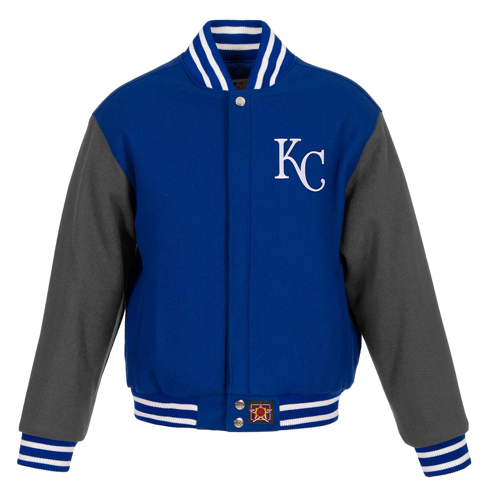 Men's JH Design Royal/Gray Kansas City Royals Big & Tall All-Wool Jacket with Embroidered Front Logo