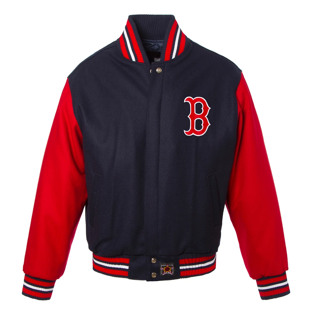 Men's JH Design Navy/Red Boston Red Sox Big & Tall All-Wool Jacket with Embroidered Front Logo