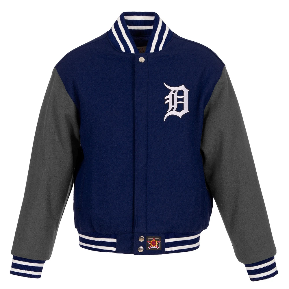 Men's JH Design Navy/Gray Detroit Tigers Big & Tall All-Wool Jacket with Embroidered Front Logo