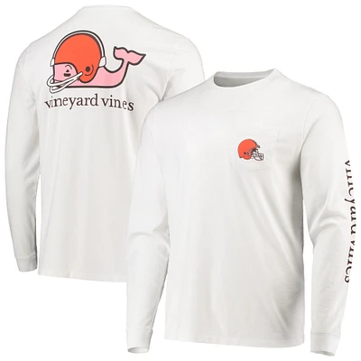 Men's Vineyard Vines White Cleveland Browns Whale Helmet Long Sleeve T-Shirt