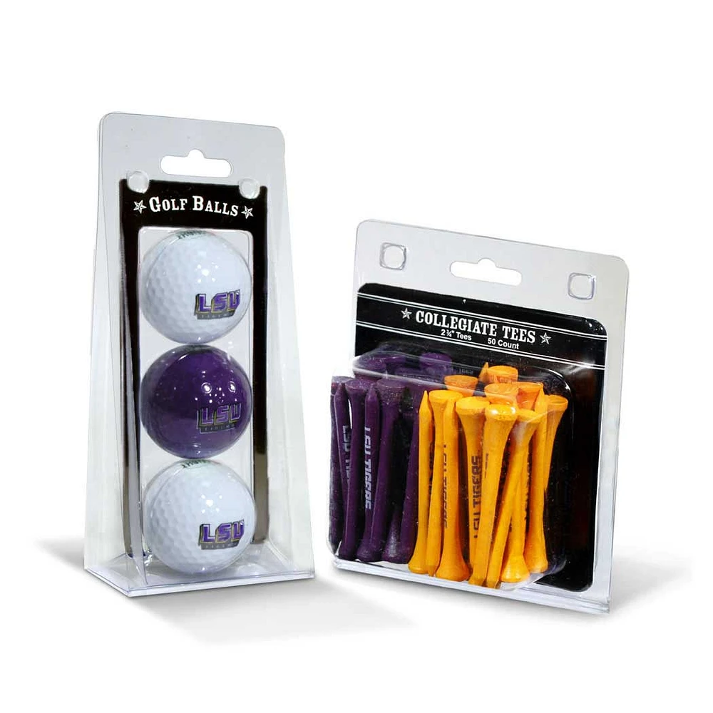 LSU Tigers 3-Golf Ball & 50-Golf Tee Set