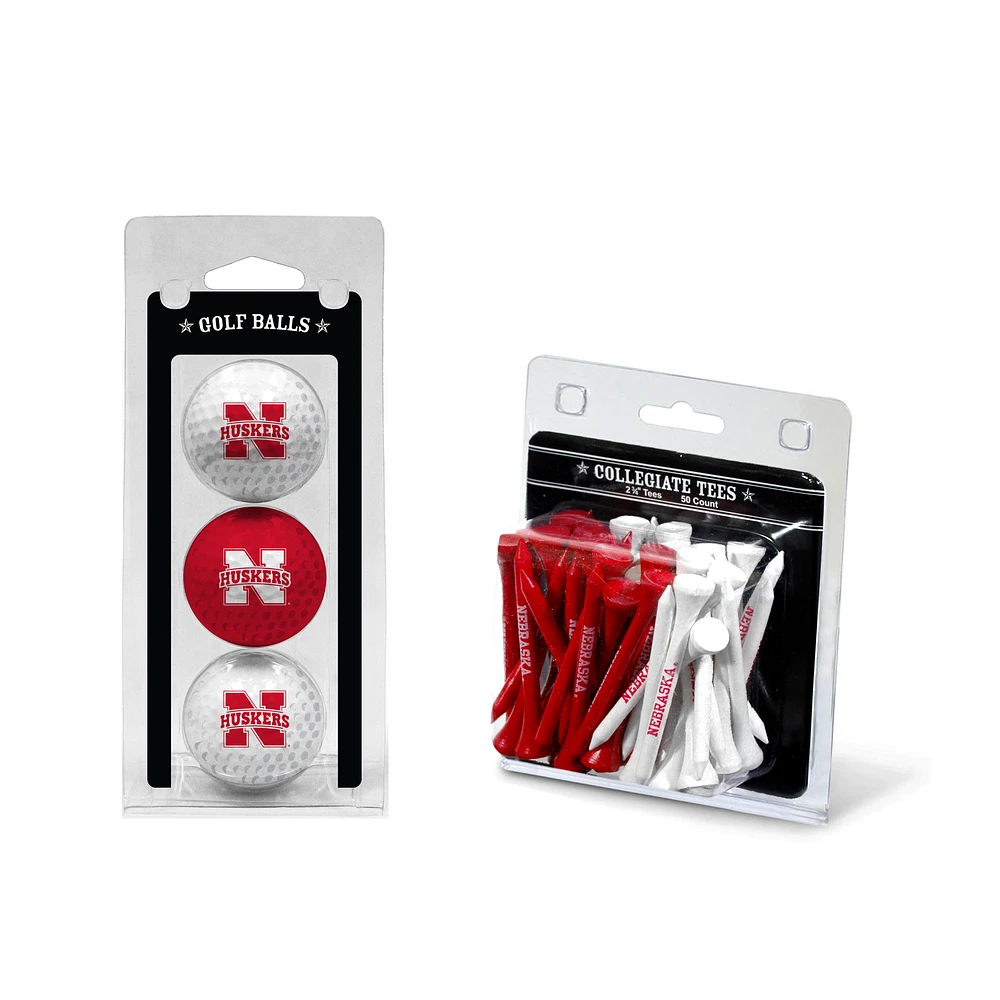 Nebraska Huskers 3-Golf Ball & 50-Golf Tee Set
