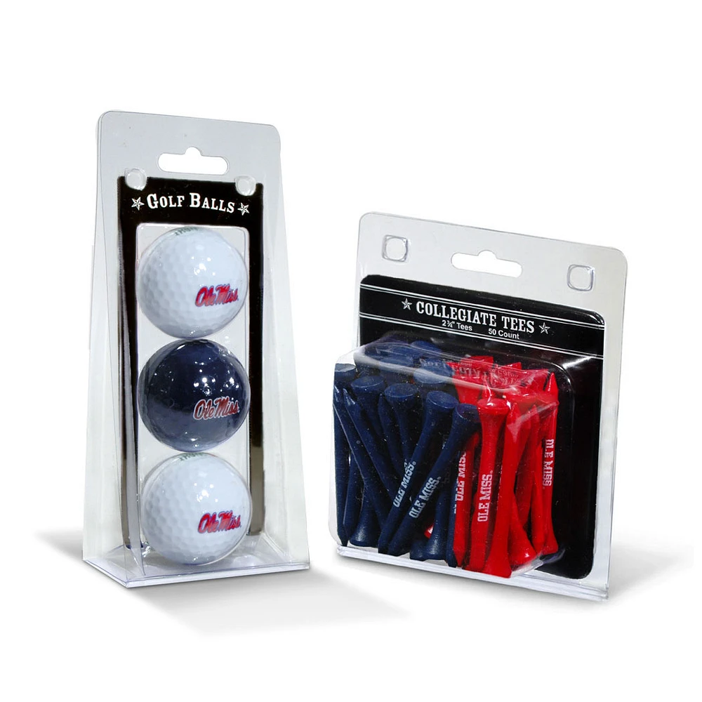 Ole Miss Rebels 3-Golf Ball & 50-Golf Tee Set
