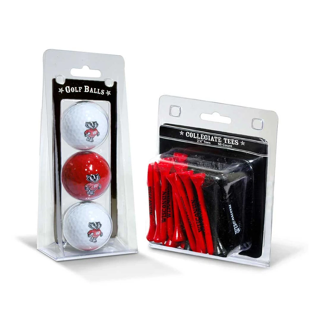 Wisconsin Badgers 3-Golf Ball & 50-Golf Tee Set