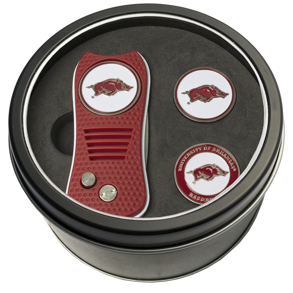 Arkansas Razorbacks Divot Tool & Ball Markers Personalized Tin Gift Set