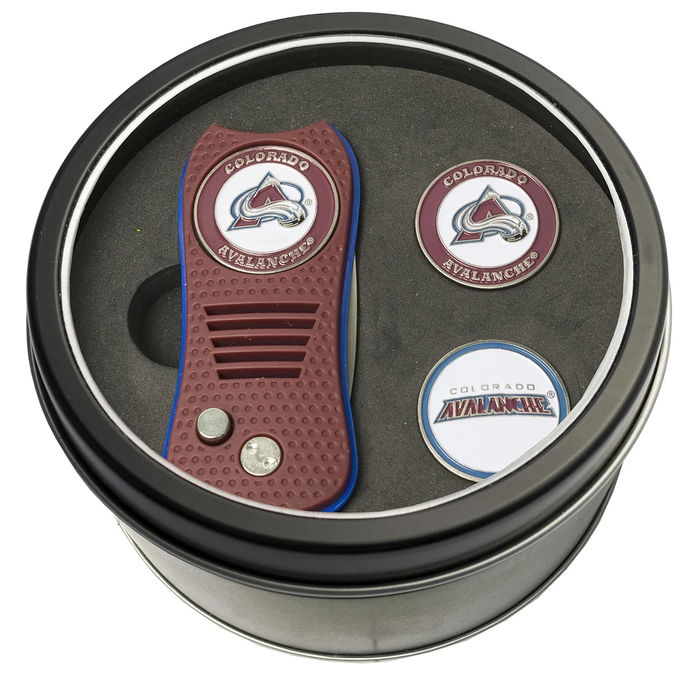 Colorado Avalanche Divot Tool & Ball Markers Personalized Tin Gift Set