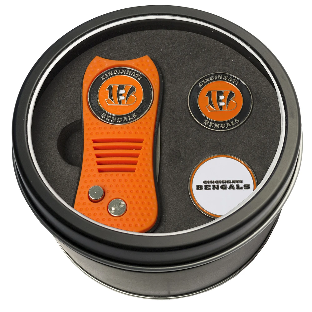 Cincinnati Bengals Divot Tool & Ball Markers Personalized Tin Gift Set