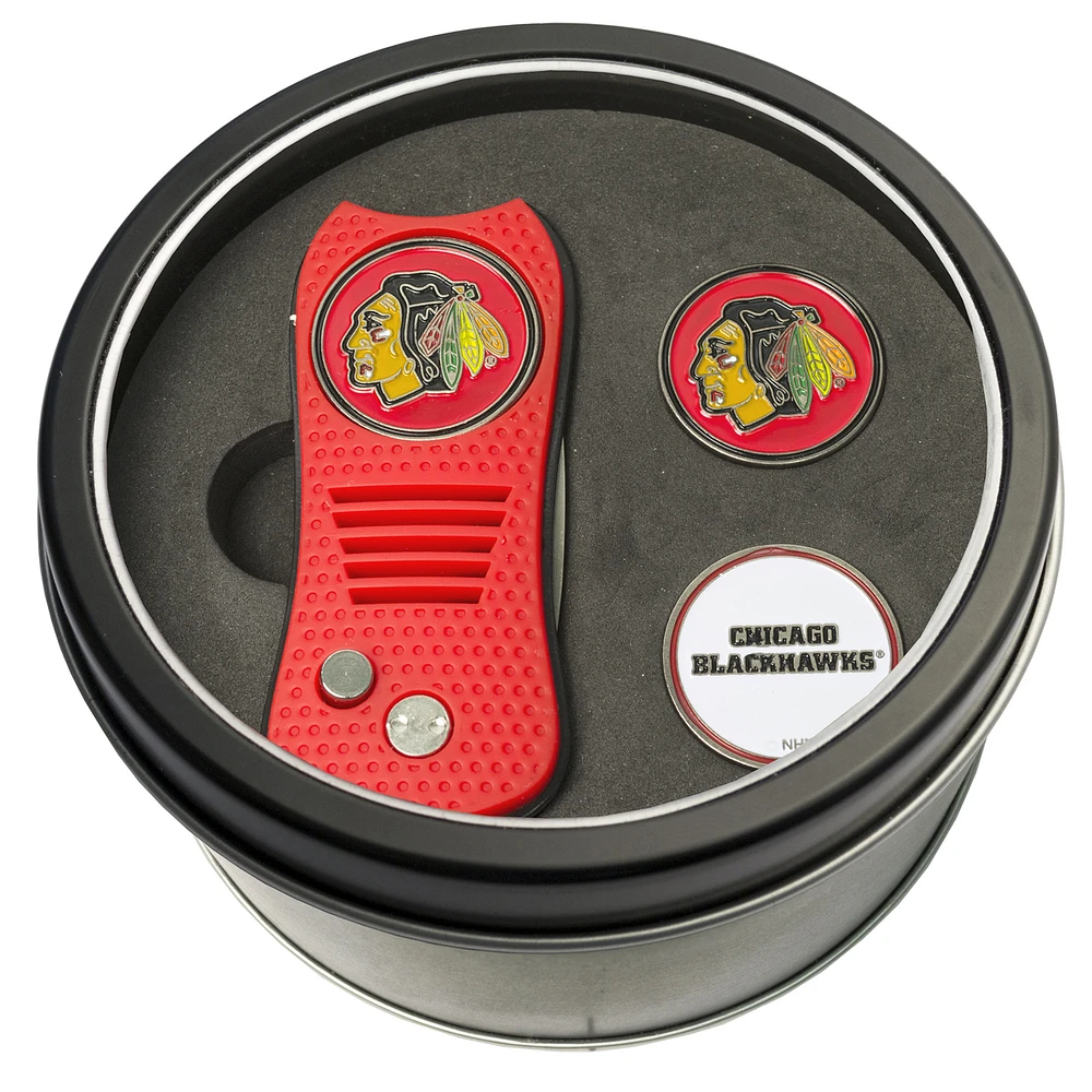 Chicago Blackhawks Divot Tool & Ball Markers Personalized Tin Gift Set