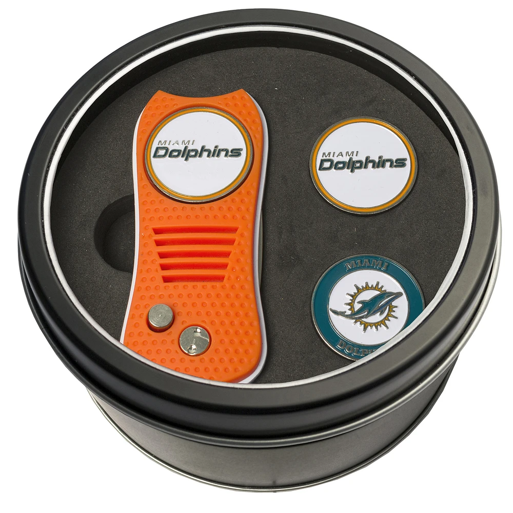Miami Dolphins Divot Tool & Ball Markers Personalized Tin Gift Set