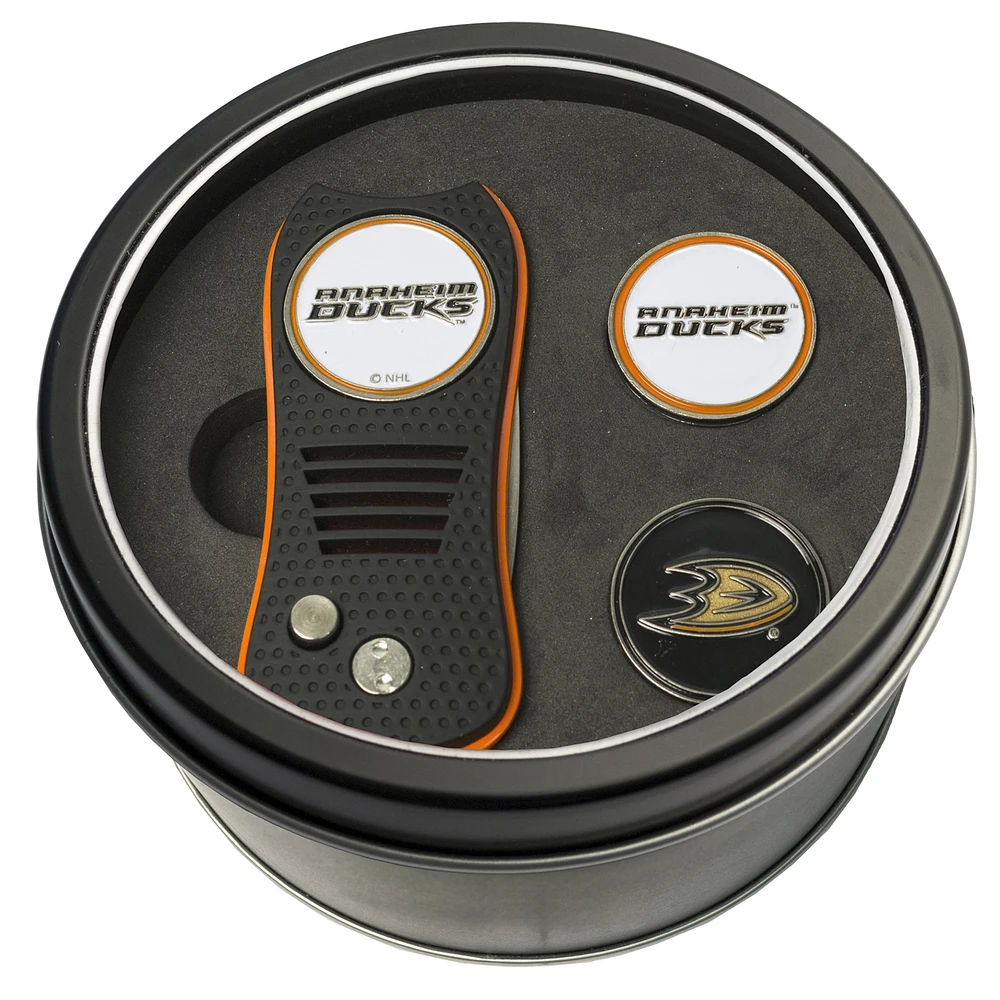 Anaheim Ducks Divot Tool & Ball Markers Personalized Tin Gift Set