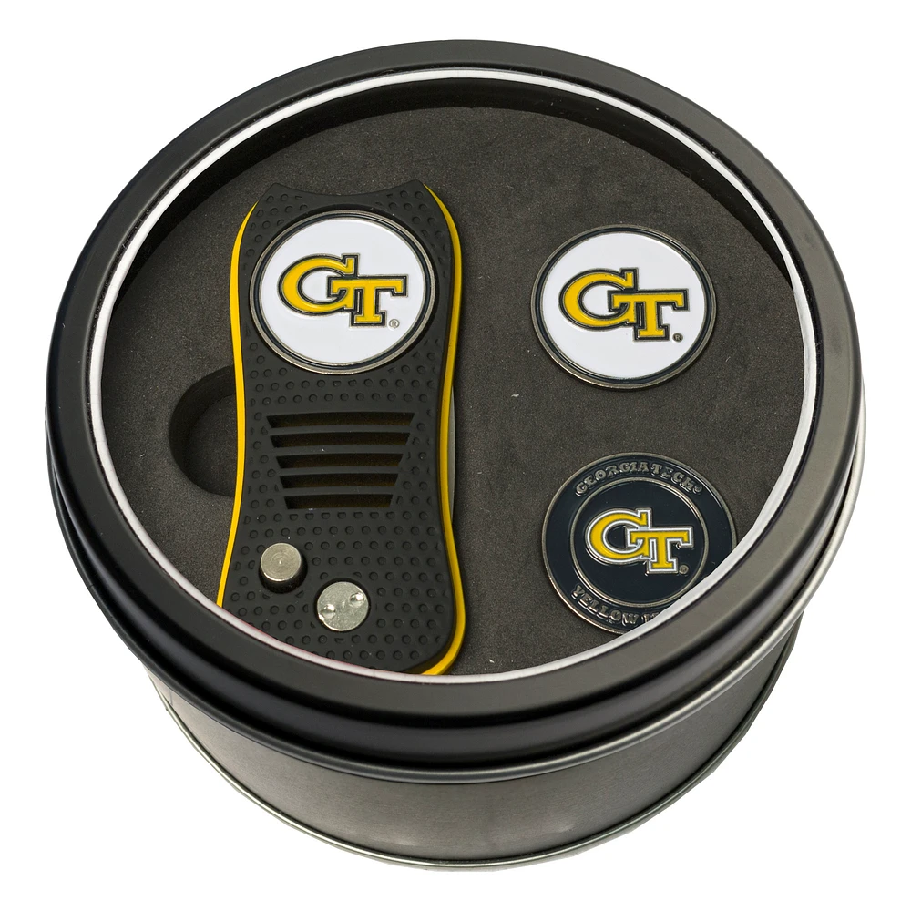 Georgia Tech Yellow Jackets Divot Tool & Ball Markers Personalized Tin Gift Set