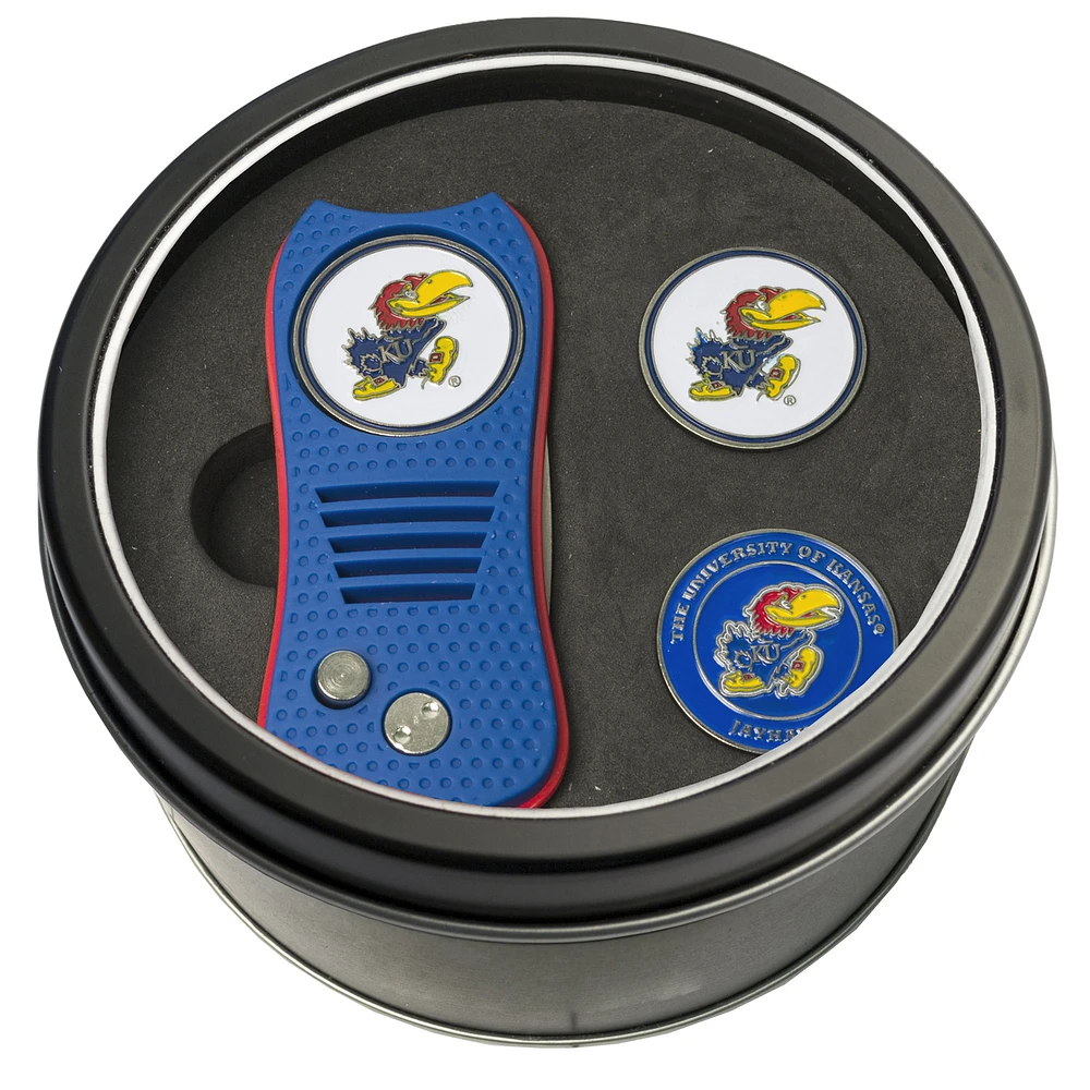 Kansas Jayhawks Divot Tool & Ball Markers Personalized Tin Gift Set