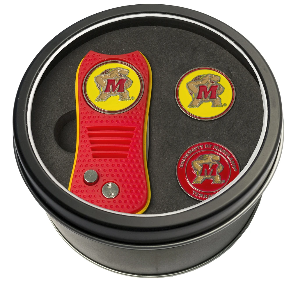 Maryland Terrapins Divot Tool & Ball Markers Personalized Tin Gift Set