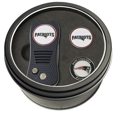 New England Patriots Divot Tool & Ball Markers Personalized Tin Gift Set