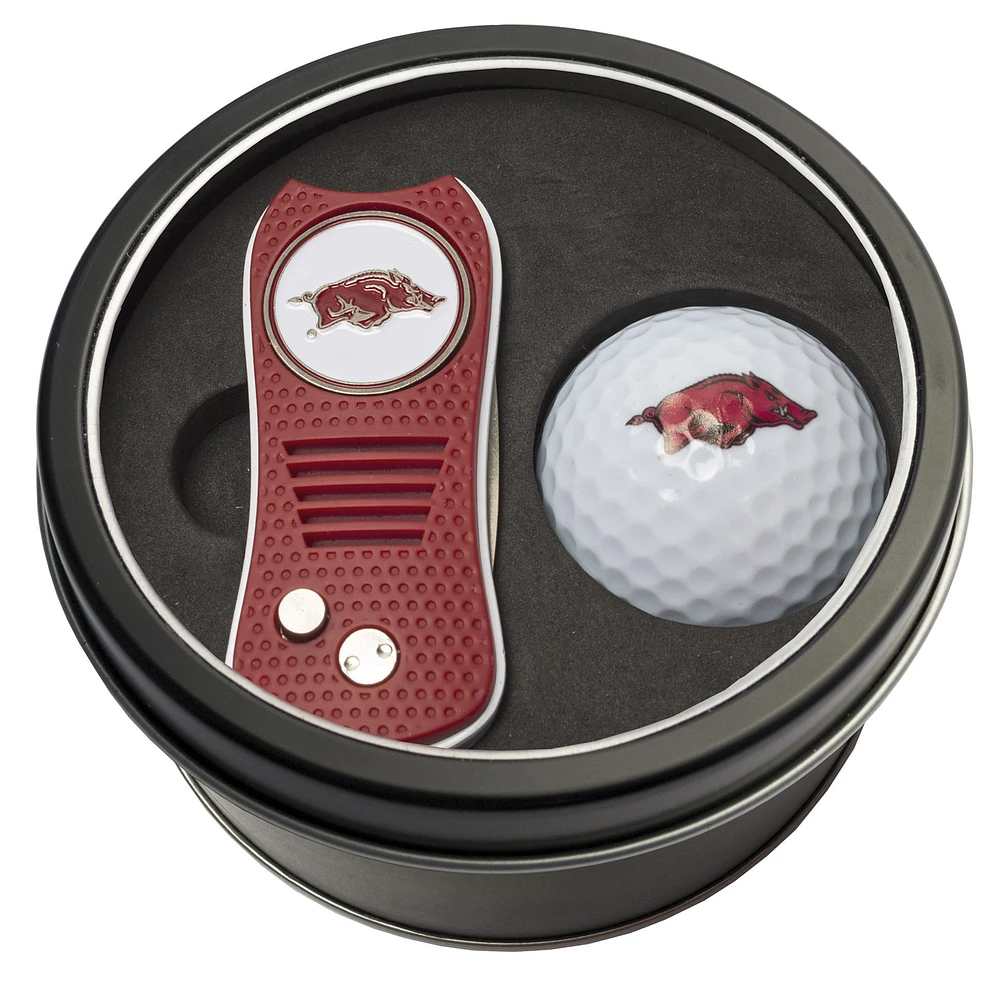 Arkansas Razorbacks Divot Tool & Golf Ball Personalized Tin Gift Set