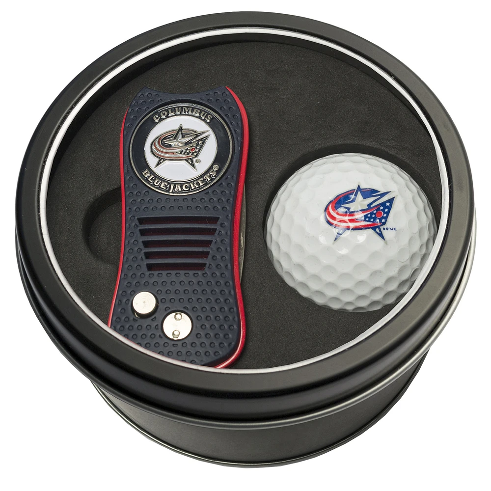 Columbus Blue Jackets Divot Tool & Golf Ball Personalized Tin Gift Set