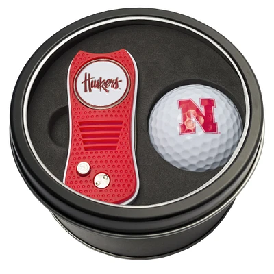 Nebraska Huskers Divot Tool & Golf Ball Personalized Tin Gift Set