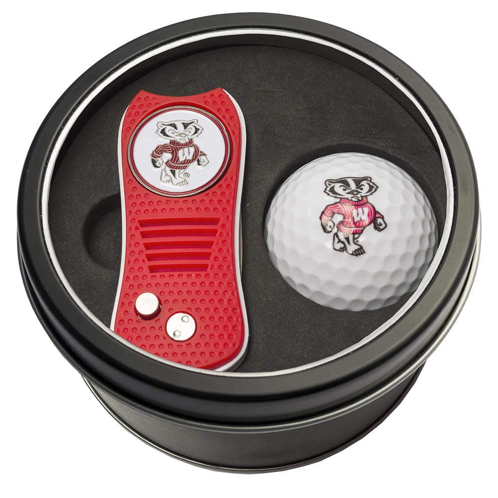 Wisconsin Badgers Divot Tool & Golf Ball Personalized Tin Gift Set