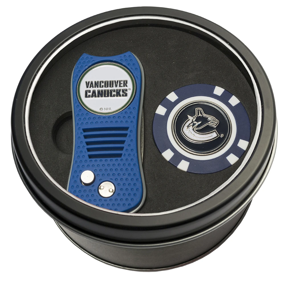 Vancouver Canucks Divot Tool & Golf Chip Personalized Tin Gift Set