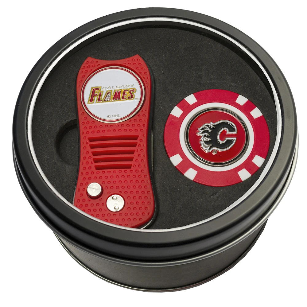 Calgary Flames Divot Tool & Golf Chip Personalized Tin Gift Set