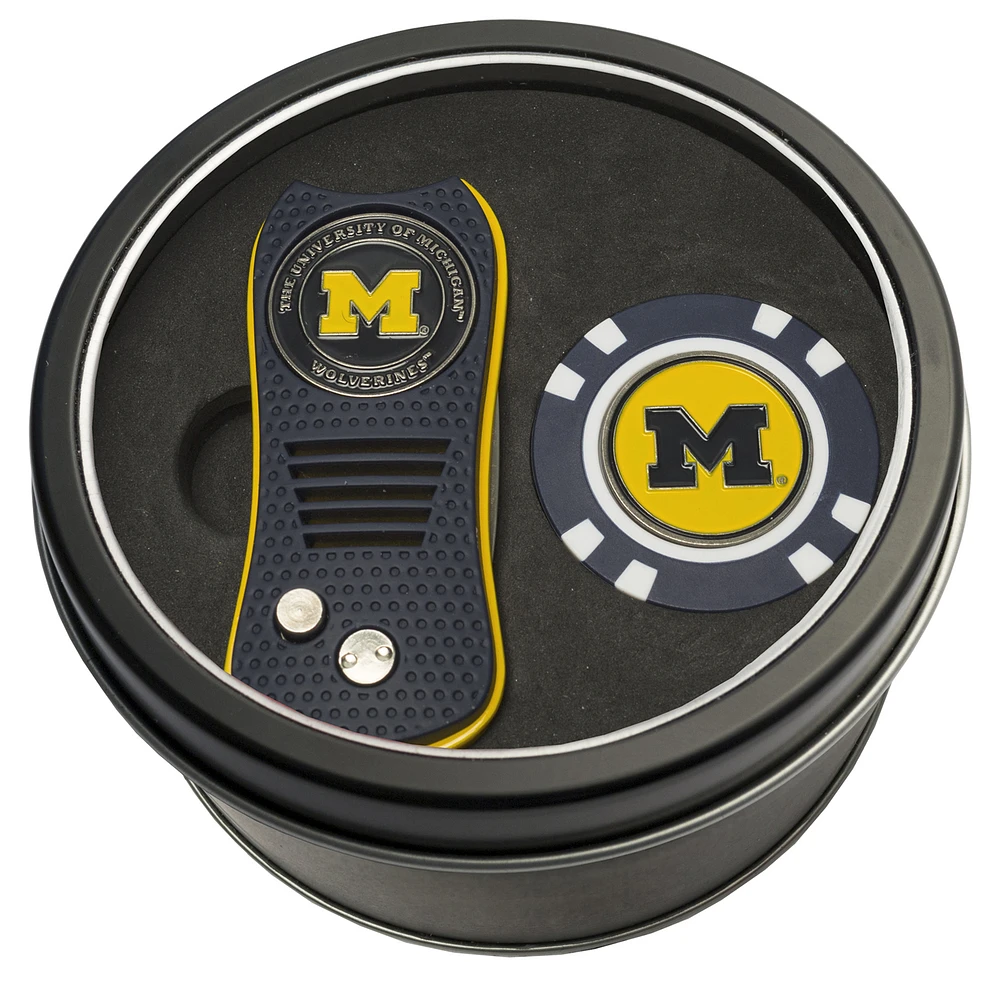 Michigan Wolverines Divot Tool & Golf Chip Personalized Tin Gift Set