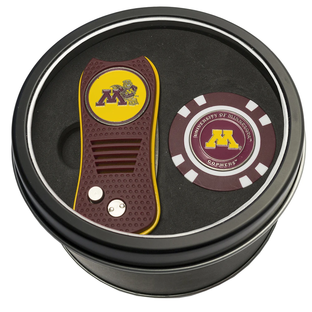 Minnesota Golden Gophers Divot Tool & Golf Chip Personalized Tin Gift Set
