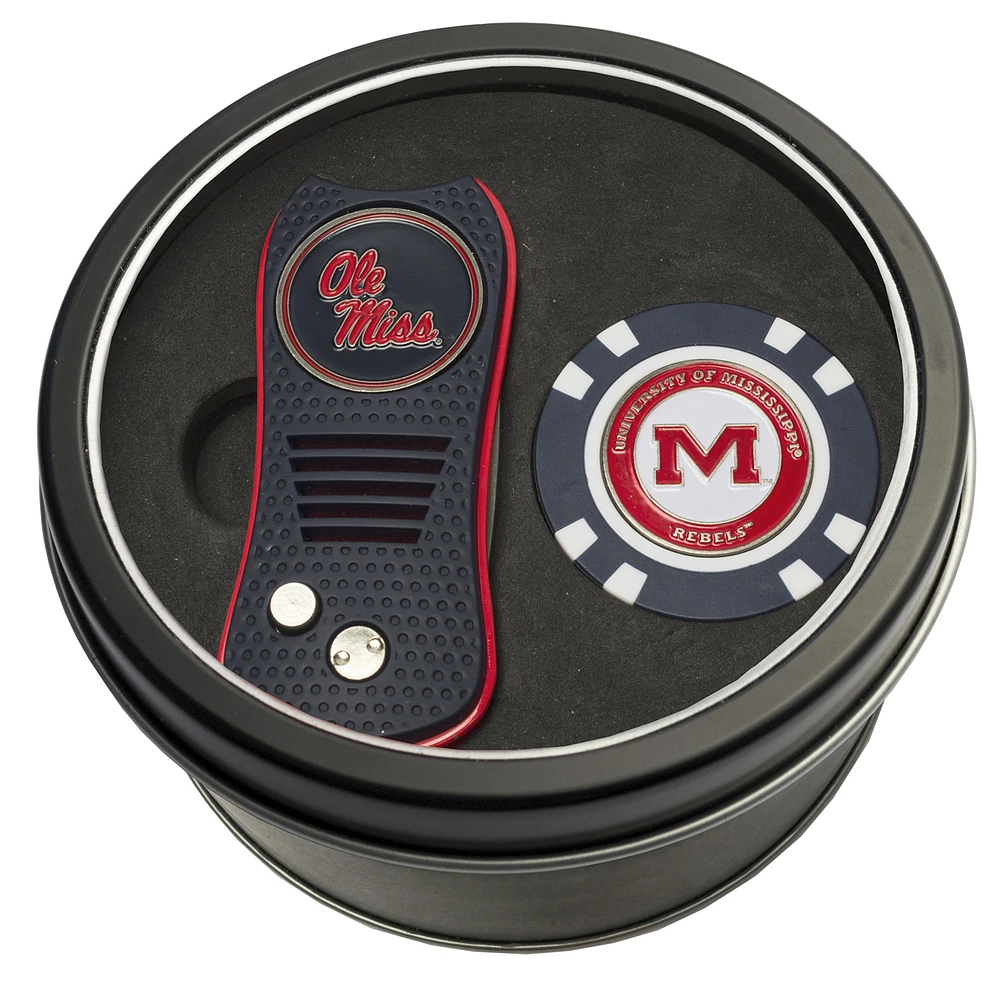 Ole Miss Rebels Divot Tool & Golf Chip Personalized Tin Gift Set